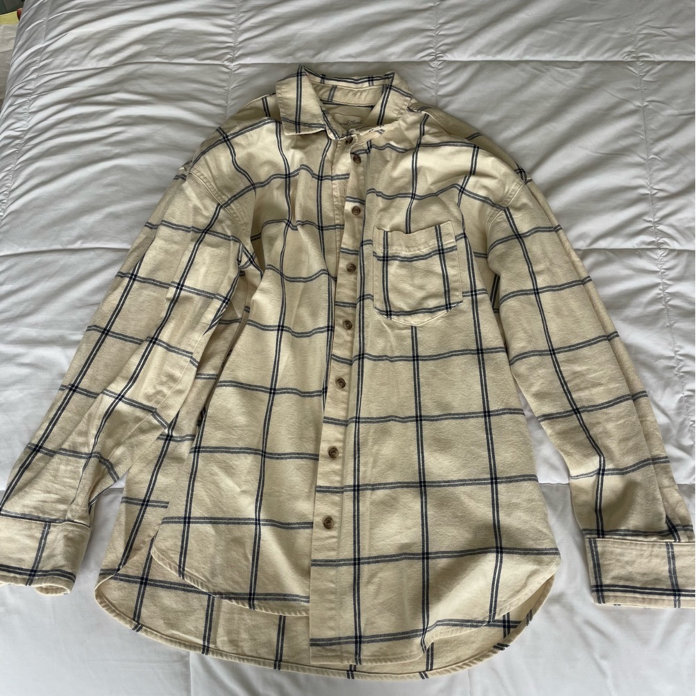 Universal Thread Cream and Navy Plaid Flannel Shirt